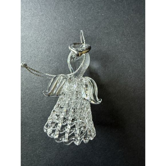 Vtg Crystal Handblown Spun Glass Clear Angel Wings Ornament Holiday Christmas - Picture 5 of 6